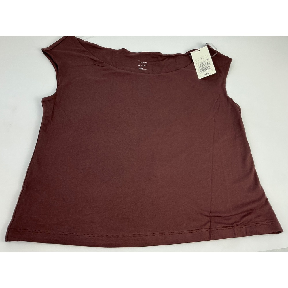 A New Dayβ Womens Tank Top Sleeveless Brown Crew Neck Casual Blouse L